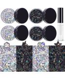 Buy Silver & Black Holographic Chunky Glitter - Cosmetic Body Hair Face Eye Nail - Festival & Rave Accessories (4 Pots 32g) + Quick Dry Primer Gel - Buy Online on GoSupps.com