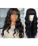 18 Inch Body Wave Wig with Bangs - Brazilian Virgin Human Hair for Black Women | 150% Density None Lace Front Glueless Natural Color Hairstyle - Buy Online on GoSupps.com