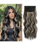 Feshfen Clip In Hair Extensions - 4PCs Synthetic Wavy 50cm Black & Blonde Mix - Women's Hair Part Clip In Extensions - Buy Online on GoSupps.com