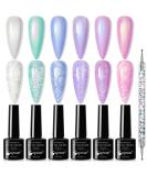 Supwee Pearl Gel Nail Polish 6 Colors Glitter Thread Shimmer Mermaid Gel Polish Kit Soak Off UV LED Shiny Pearlescent Shell Effect Nail Art Manicure 165 - Buy Online on GoSupps.com