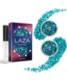 Shop Laza Body Glitter - Holographic Chunky Sequins & Glitter Glue | Perfect for Festival Makeup Rave Outfits & Carnival Parties - Cyan Blue - Buy Online on GoSupps.com