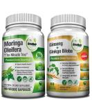 Focus + Energy Bundle | Panax Ginseng & Ginkgo Biloba Tablets + Moringa Oleifera Capsules - Non-GMO Superfood for Energy and Brain Function - Buy Online on GoSupps.com
