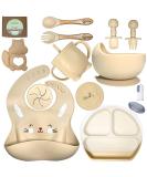Baby Led Weaning Feeding Set | Suction Silicone Bowl & Utensils for Toddlers - Includes Spoons, Bibs, Food Plate - Beige - Buy Online on GoSupps.com