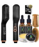 Beard Straightener w/Beard Balm & Beard Growth Oil & Beard Comb & Beard E-Book,Patented Design 3 in 1 Hair Straightener Brush Beard Straightening Comb,Unique Stocking Stuffers Gifts for Men Women Him - Buy Online on GoSupps.com