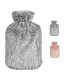 Alles Gute Hot Water Bottle with Soft Fluffy Cover - 2.0L PVC Hot Water Bag for Pain Relief - Grey - Buy Online on GoSupps.com