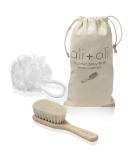Ali+Oli Newborn Wooden Hair Brush Set with Mini Loofah | Soft Goat Bristle Infant Brush for Baby's Cradle Cap - Buy Online on GoSupps.com