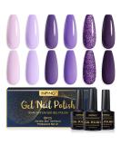 INPING Gel Nail Polish 6 Colors Purple Romantic Lilac Gel Nail Polish Set Wisteria Grape Purple Pink Glitter Violet Fantasy Lavender Nail Varnish Soak Off UV/LED Gifts for Women Nail Art Salon - Buy Online on GoSupps.com