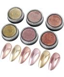 Rose Gold Chrome Nail Powder - Metallic Mirror Effect Pigment for Nails - Set of 6 Jars - Buy Online on GoSupps.com
