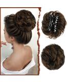 Claw Clip Messy Bun Hair Piece | Wavy Curly Chignon Ponytail Hairpiece in Medium Brown & Light Auburn - Buy Online on GoSupps.com