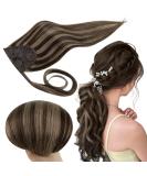 Runature 35cm Ponytail Extensions - Real Hair Brown Highlights Dark Brown with Ash Brown 70g Straight Braid #2P8A - Buy Online on GoSupps.com