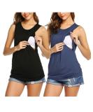 UNibelle Maternity Nursing Top - Double Layer Sleeveless Tank Tee | S-XXL | Black & Navy Blue | Pregnancy Shirt - Buy Online on GoSupps.com