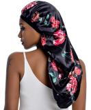 Extra Large Satin Bonnet for Curly Hair - Long Silk Sleeping Cap for Natural Frizzy Hair | Black Rose Flower Design - Buy Online on GoSupps.com