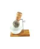 DOM Classic 3-Piece Shaving Brush Set - Olive Wood with Porcelain Bowl & Razor Holder - International Shipping Available - Buy Online on GoSupps.com