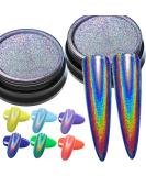 2 Jars Holographic Nail Powder - Rainbow Holo Unicorn Glitter + 6PCS Sponge Tools for DIY Nail Art - Buy Online on GoSupps.com