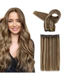 FSHINE Real Hair Clip-In Extensions - Chestnut Brown & Honey Blonde - 30cm Remy Thick 80g - 7 Pieces #4P27 - Smooth Clip-In Extensions for Women - Buy Online on GoSupps.com