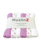 MuslinZ 6pk Baby Muslin Square Burp Cloth Star Mix 100% Cotton 70x70cm - Violet - Buy Online on GoSupps.com