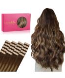 Buy 20pcs Invisible Tape Extensions | 60cm Balayage Chocolate Brown to Caramel Blonde Real Hair | Silky Straight Remy Hair Extensions - Buy Online on GoSupps.com