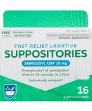 Rite Aid Fast Relief Laxative Suppositories 10mg - 16 Count | Bisacodyl USP | Constipation Relief in 15 Minutes | Stimulant Laxative for Fast Relief - Buy Online on GoSupps.com