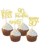 SYKYCTCY 24 Pack Vintage 1933 Cupcake Toppers Glitter Ninety 90 Fabulous Number 1933 Cupcake Picks Happy 90th Birthday Wedding Anniversary Party Cake Decorations Supplies Gold 90th Gold - Buy Online on GoSupps.com