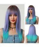 Oefei Long Wavy Ombre Purple & Blue Wig - Heat-Resistant Synthetic Hair for Women | Perfect for Halloween & Cosplay - Buy Online on GoSupps.com