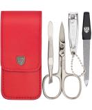Three Swords Capri Nail Care Set | 4-Pcs Manicure & Pedicure Kit | High-Quality Synthetic Leather Red | Nail Scissors Clippers Tweezers Sapphire Nail File - Buy Online on GoSupps.com