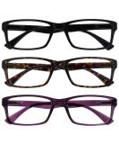 3-Pack Reading Glasses for Men & Women - Black Brown Purple +3.50 Diopters - UV Protection - Buy Online on GoSupps.com