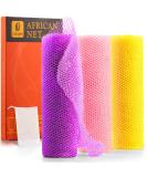 UJFQBH 3 Pieces African Net Sponge Set - Exfoliating Shower Body Scrubber for Smooth Skin | Back Scrubber - Pink Yellow Purple - Buy Online on GoSupps.com
