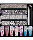 Glass Nail Art Rhinestones Set 1 - Crystal AB/Clear Gem Beads Kit for DIY Nail Design - Includes Picker Pencil and Tweezer - Professional and Home Use - Buy Online on GoSupps.com