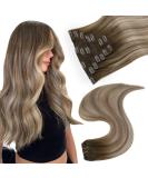 Easyouth Balayage Clip-In Extensions | Remy Human Hair | Dark Brown Ash Brown & Blonde | 12 inch 70g | 7 Pieces - Buy Online on GoSupps.com