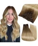 FSHINE Clip-In Balayage Hair Extensions - Remy 50cm Ombre Blonde & Chestnut Mix | 120g 7 Pieces #6/27/60 - Buy Online on GoSupps.com