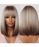 Allbell Brown Blonde Ombre Bob Wigs for Women Cosplay Wig with Bangs Dark Roots Gray Natural Hair Synthetic Wig - Buy Online on GoSupps.com