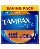 Tampax Compak Super Plus Absorbency Heavy Flow 108 Tampons With Applicator (18 x 6 Packs) SAVING PACK Comfortable & Clean Insertion Leak Protection - Buy Online on GoSupps.com