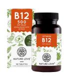Nature Love Vitamin B12 Vegan - 500 g per daily dose - 180 tablets - Both active forms of adenosyl & methylcobalamine + depot + folat 5 -MTHF from Quatrefolic - highly dose German production - Buy Online on GoSupps.com
