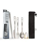 Titanium Utility Cutlery Set with Chopsticks - Strong, Lightweight & Healthy | 4-Piece Set for Indoor/Outdoor Use - Buy Online on GoSupps.com
