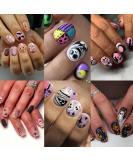 144 Pcs Halloween Press On Nails Kit - Short Square Full Cover Designs with Ghosts Skulls Bats & Pumpkins - Glossy Artificial Nail Set for Men & Women - Buy Online on GoSupps.com
