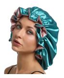 Sengterm Satin Sleep Cap for Women - Adjustable Double Layer Silk Hair Care Bonnet for Long Hair - Green-Pink L-XL - Buy Online on GoSupps.com