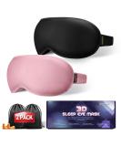 Weighted Sleep Mask 2 Pack | 3D Contoured Eye Masks for Travel & Meditation | Best Blackout Sleep Masks for Men & Women | Adjustable Memory Foam - Black & Pink - Buy Online on GoSupps.com