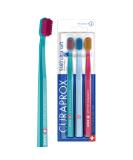 Curaprox toothbrush set CS 5460-3-pack Ultra Soft Hand toothbrush for adults 5460 with super soft cure bristles-turquoise light blue magenta - Buy Online on GoSupps.com