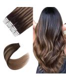 Buy SixStarHair Tape Extensions - Real Remy Hair Dark Brown to Chestnut Balayage 20 Pieces 50g - 35cm | Invisible Tape-In Extensions - Buy Online on GoSupps.com
