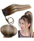 Runature 18 Remy Human Hair Ponytail Extension - Dark Brown & Golden Blonde Mix Invisible Clip-In Braid 80g - Buy Online on GoSupps.com
