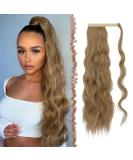 Long Wavy Curly Clip-in Ponytail Hair Extensions - Blonde & Caramel 60cm | Synthetic Fish Braid for Women - Buy Online on GoSupps.com