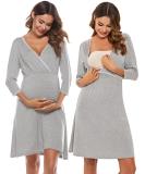 Sykooria Women's Cotton Nursing Nightdress with 3/4 Sleeves - Grey XL - Buy Online on GoSupps.com