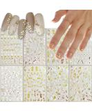 Buy 8 Sheets White Gold Flower Nail Art Stickers - 3D Self-Adhesive Daisy & Holographic Designs for Women | International Shipping - Buy Online on GoSupps.com