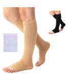 Open Toe Medical Compression Socks | S/M/L/XL/XXL | Flight, Running, Pregnancy, Travel | Varicose Veins Relief | 1 Pair Beige w/ Laundry Bag - Buy Online on GoSupps.com