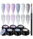 Saviland Sparkly UV Nail Polish Set - 6 Reflective Glitter Colors Soak Off Gel Manicure Kit with Nail Brush - Perfect for Stunning Nail Designs - Buy Online on GoSupps.com