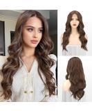 Feshfen Long Wavy Brown Lace Front Wig - 65cm Synthetic Hair for Women | Natural Wavy Middle Parting - Buy Online on GoSupps.com