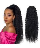 30 Inch Curly Drawstring Ponytail Extensions for Black Women - Natural Black 190g - Human Hair Feel - Thick & Natural Looking - Water Wave Long Ponytail with 2 Clips In - Synthetic Hairpiece - Buy Online on GoSupps.com