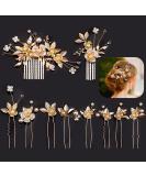 10 Piece Gold Leaf Hair Jewelry Set for Weddings | Bride & Bridesmaid Accessories | Retro Hair Pins & U-Shaped Clips - Buy Online on GoSupps.com