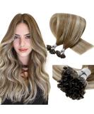Laavoo Keratin Bonding Extensions | Real Hair Ombre Brown & Platinum Blonde Balayage | U Tip Hair Extensions 50cm 50g #8/60/8 - Buy Online on GoSupps.com