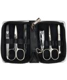 3 Swords Germany 6 Piece Manicure Pedicure Grooming Kit Set in Genuine Leather Case - Professional Nail Care Scissors and Clippers - Made in Solingen Germany - Black Leather - Gift Box Included - Buy Online on GoSupps.com